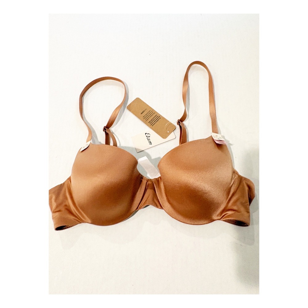 Etam Nude Tan Satin Underwire T-Shirt Bra Fine Molded Cups Size 34B NWT